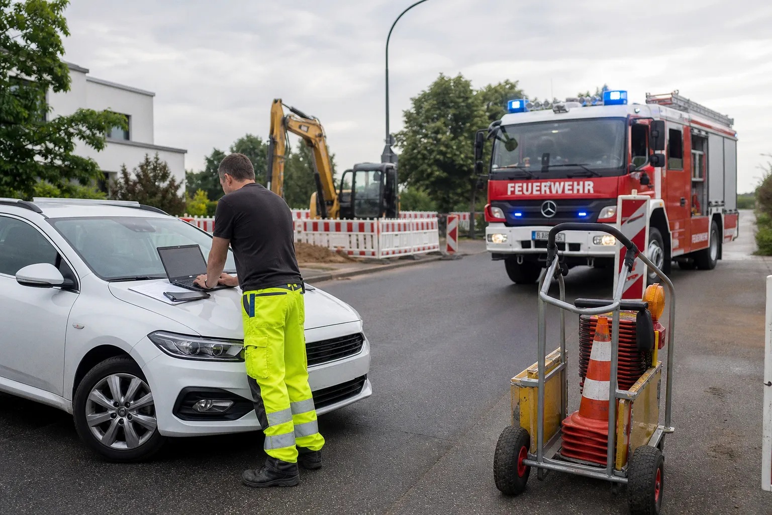 Gasleitung bei Baggerarbeiten getroffen: Einsatz und Sicherheitsmaßnahmen